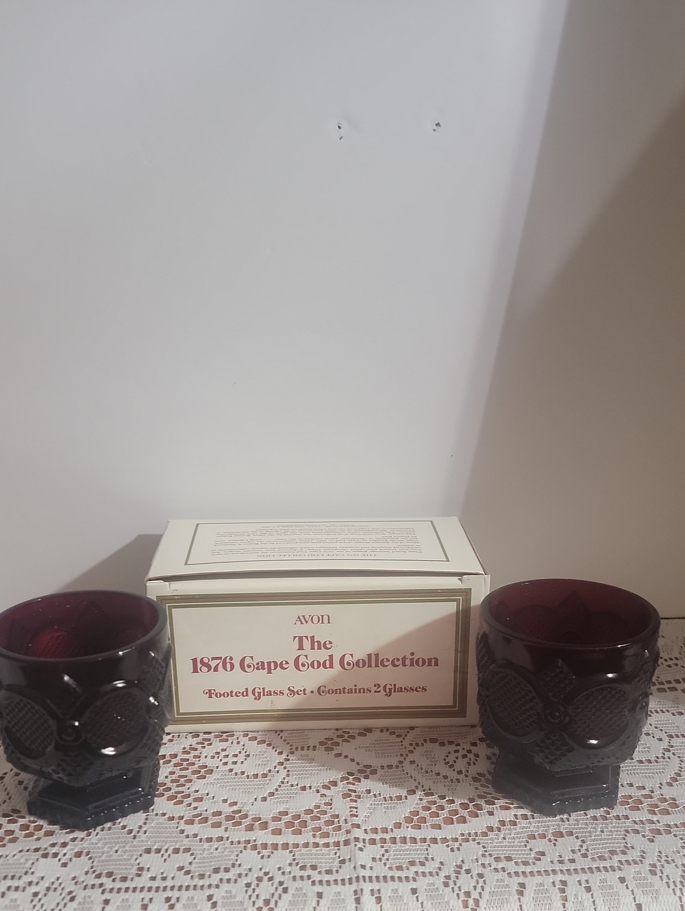 Avon 1876 Cape Cod Collection Footed Glass Set Ruby Red